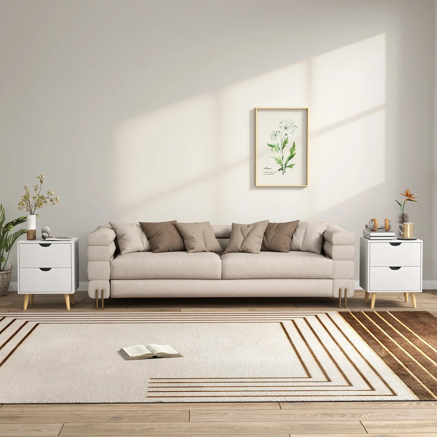 White Nightstand Set Of 2, 2 Drawers With Pine Wood Legs, White Bedside Tables at Gallery Canada