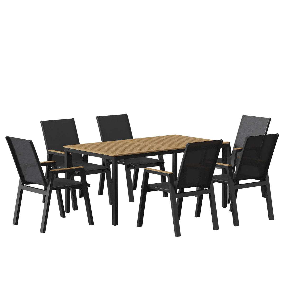 7 Piece Outdoor Dining Set, Rectangle Patio Table, 6 Mesh Chairs