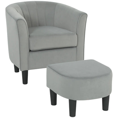 Accent Chair Modern Upholstered Living Room Chair with Ottoman and Pocket Spring Cushion Grey Accent Chairs at Gallery Canada