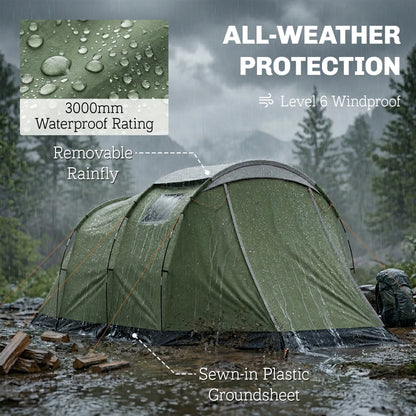 Waterproof Camping Tent, Two Room, 3-4 Person, Green Camping Tents at Gallery Canada