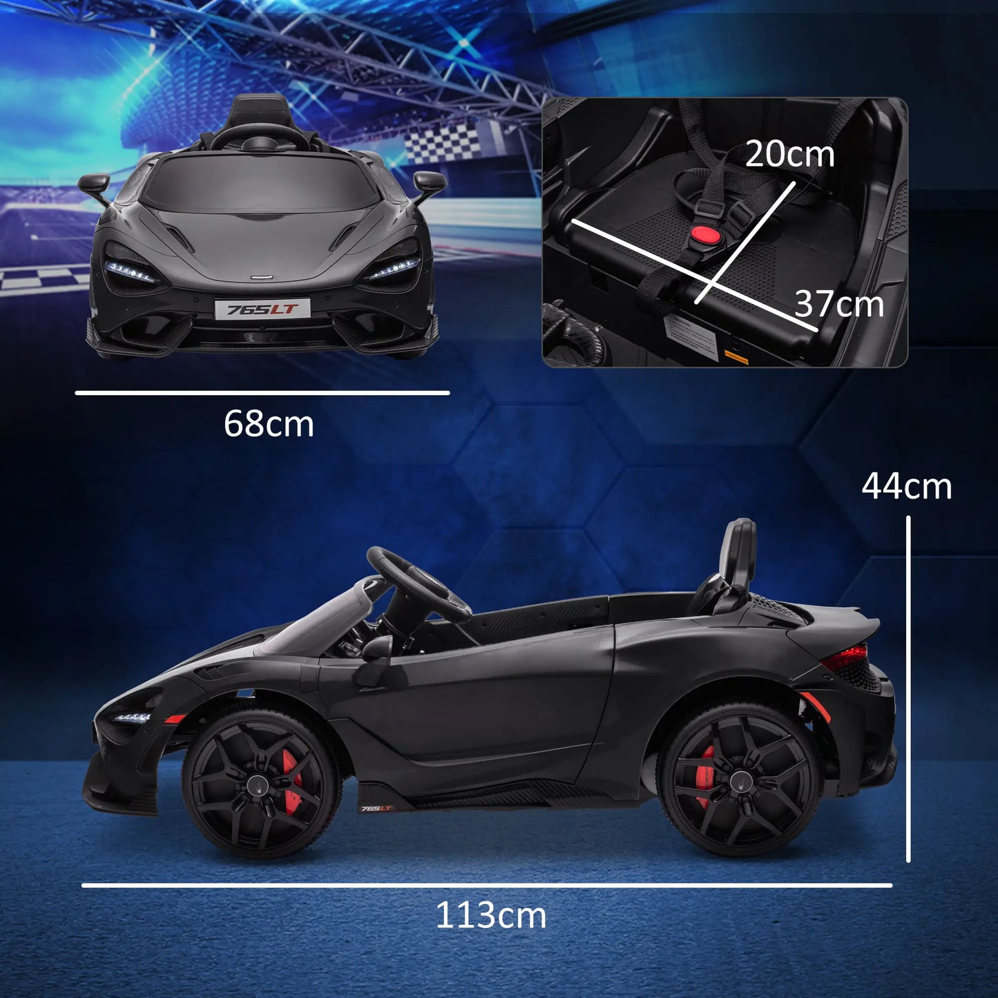 McLaren 765LT 12V Kids Electric Car, Scissor Doors, Remote, Black Electric Toy Cars at Gallery Canada