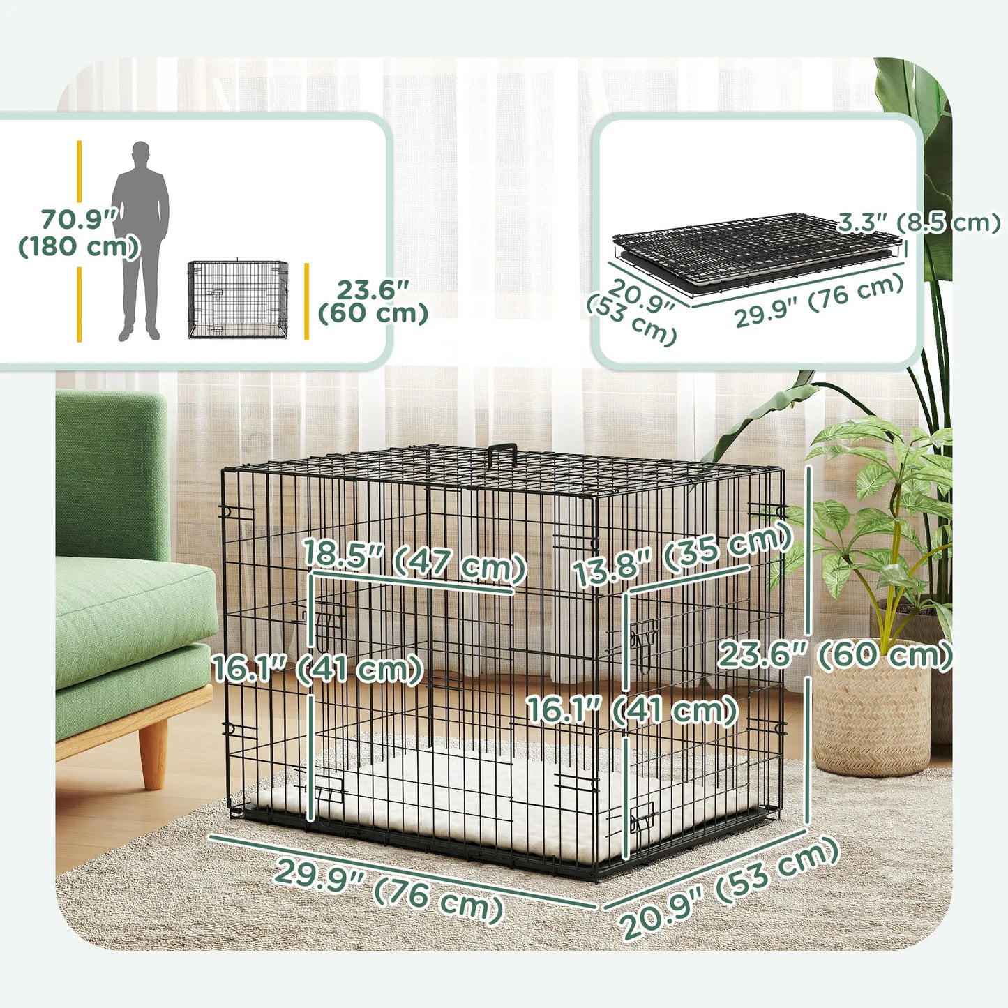 30" Folding Metal Dog Crate, 2 Doors, Removable Tray, Black Houses, Kennels & Pens at Gallery Canada