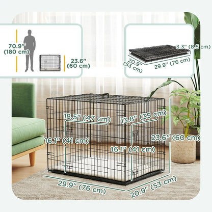 30" Folding Metal Dog Crate, 2 Doors, Removable Tray, Black Houses, Kennels & Pens at Gallery Canada