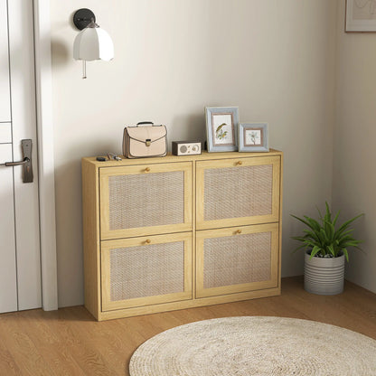 Narrow Shoe Storage Cabinet, 4 Flip Drawers, Adjustable Shelves, 20 Pairs, Oak Shoe Storage Cabinets & Racks at Gallery Canada