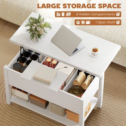 Table basse relevable avec rangement, blanche