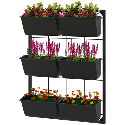 3-Tier Wall Planter With 6 Pots, Indoor Outdoor Hanging Plant Holder Plant Stands Black at Gallery Canada