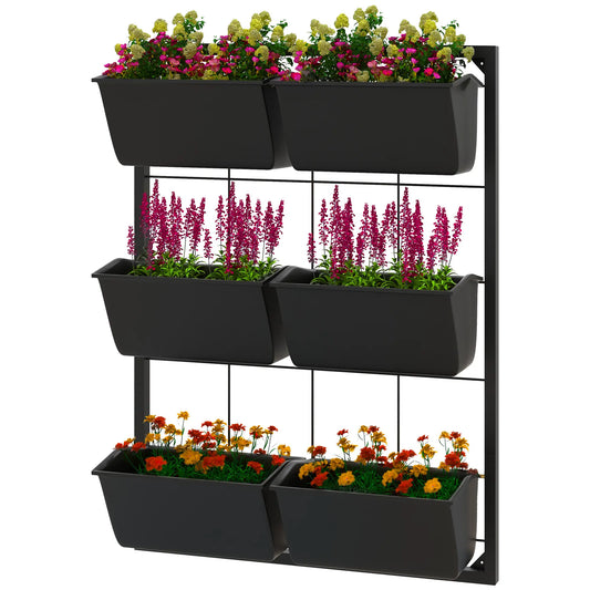 3-Tier Wall Planter With 6 Pots, Indoor Outdoor Hanging Plant Holder Plant Stands Black at Gallery Canada