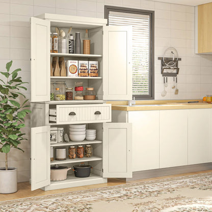 72" Kitchen Pantry, Storage Cabinet with Drawer, Doors, Cream White Kitchen Pantry Cabinets at Gallery Canada