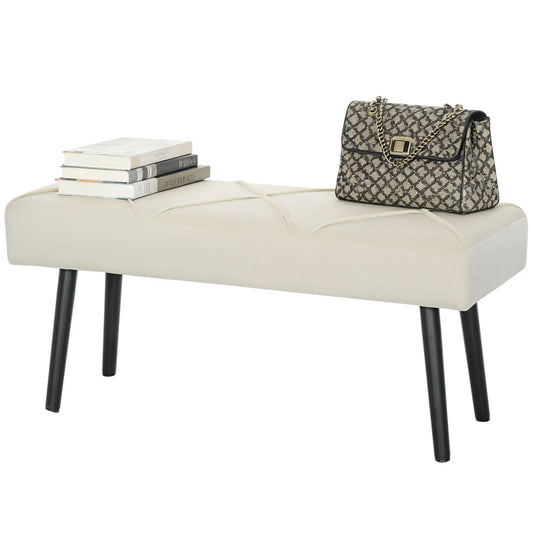 39 Inches Upholstered Bedroom Bench, Modern, Cream White Storage Ottomans & Benches Cream at Gallery Canada