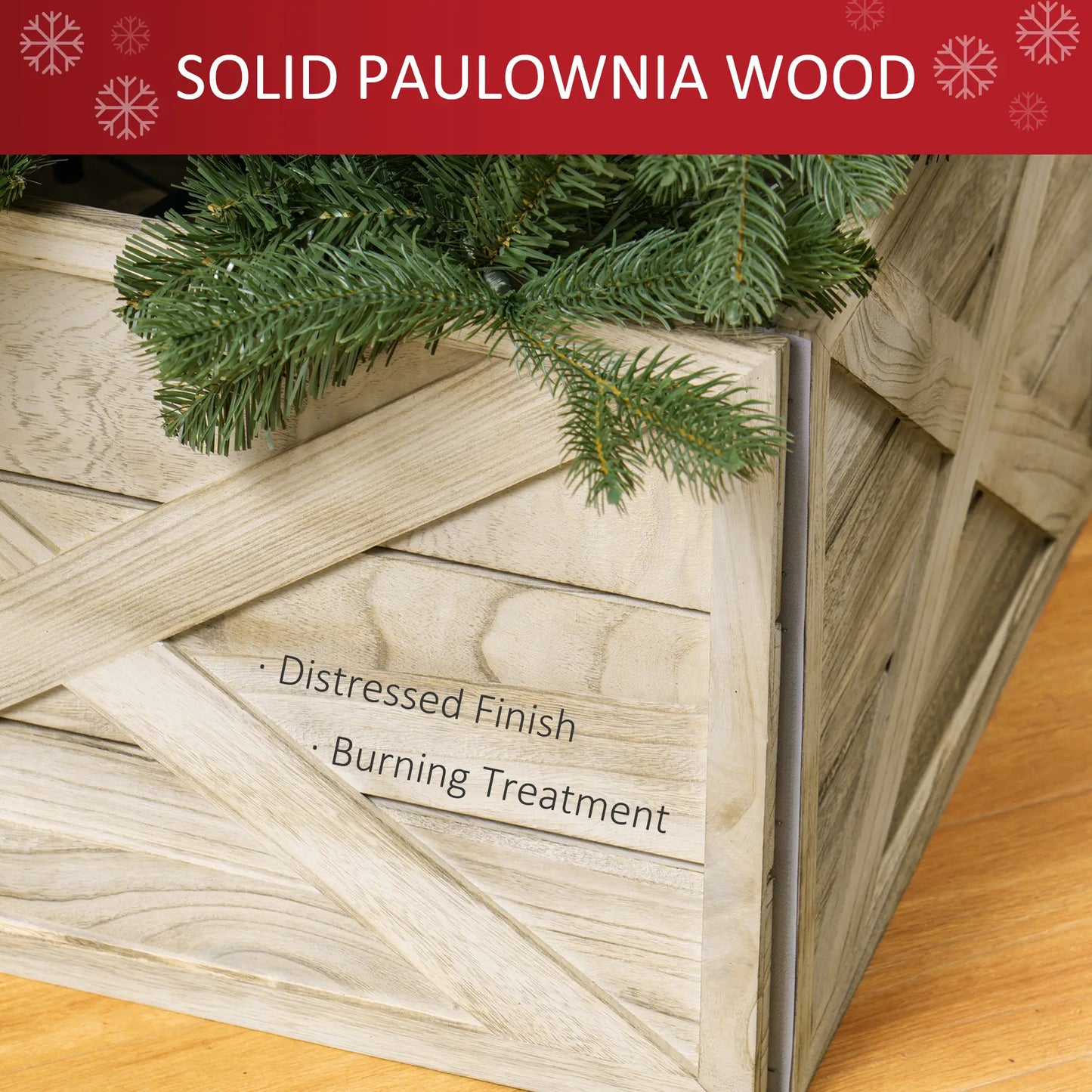 28" Farmhouse Christmas Tree Base Cover, Wood Collar, Distressed Finish Christmas Trees at Gallery Canada