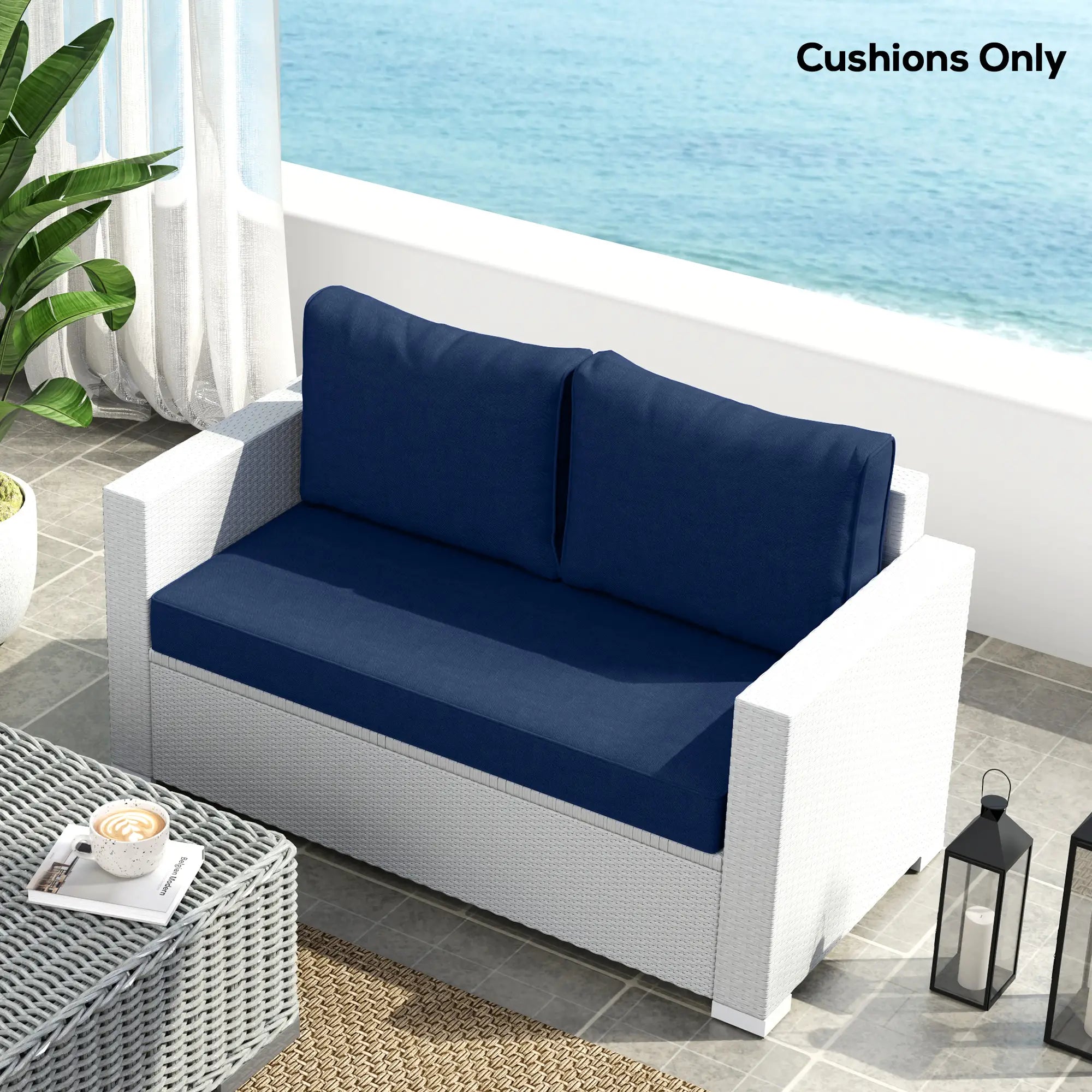2 Seater Outdoor Seat Cushions with Backrest, Fade-Resistant, Navy Blue Patio Chair Cushions at Gallery Canada