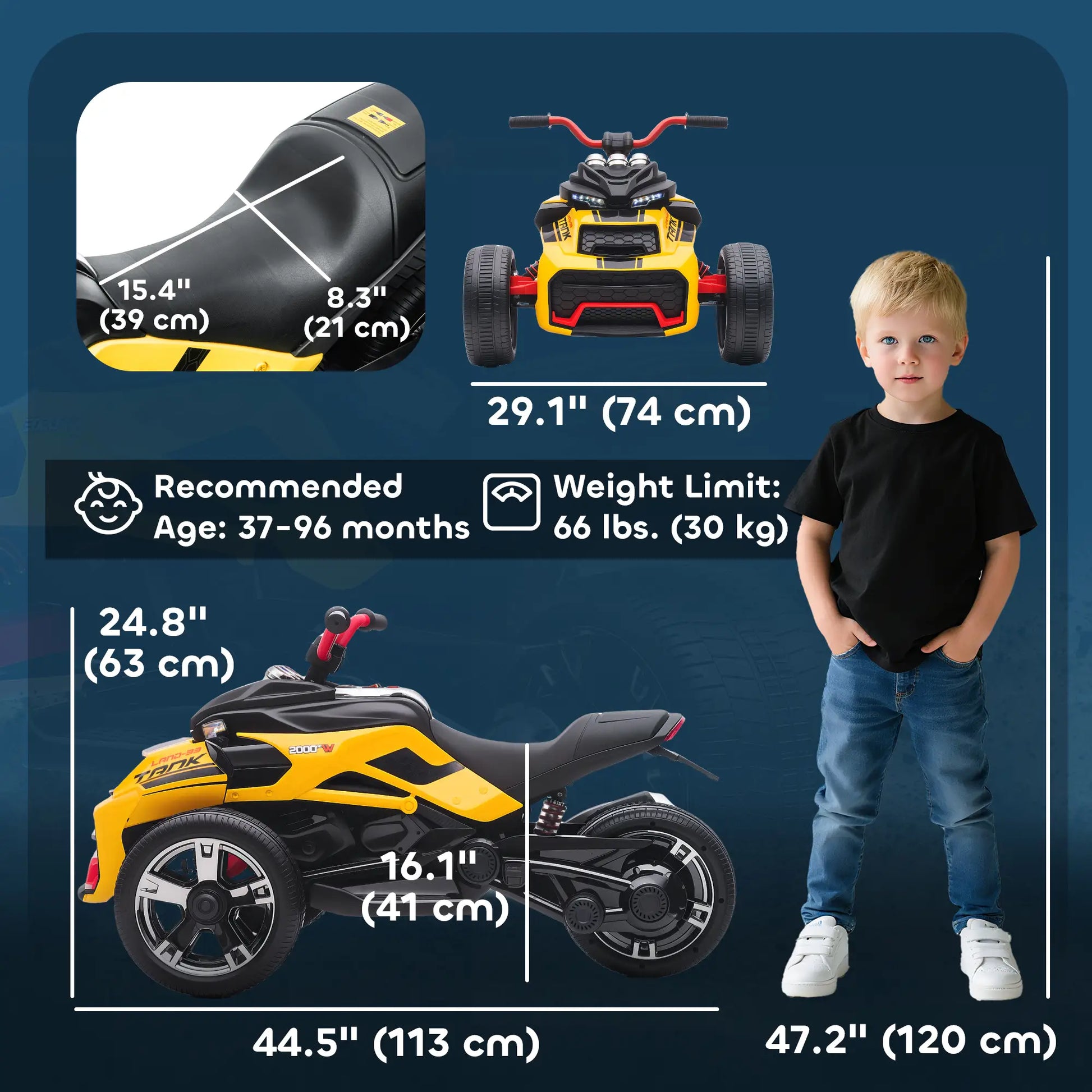 12V Kids Ride On ATV, MP3 Player, LED Lights, Ages 3-8, Yellow Electric Ride On Toys at Gallery Canada