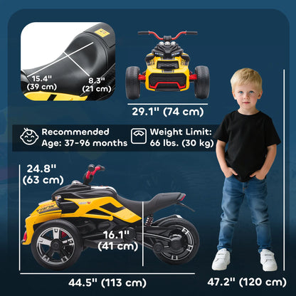 12V Kids Ride On ATV, MP3 Player, LED Lights, Ages 3-8, Yellow Electric Ride On Toys at Gallery Canada