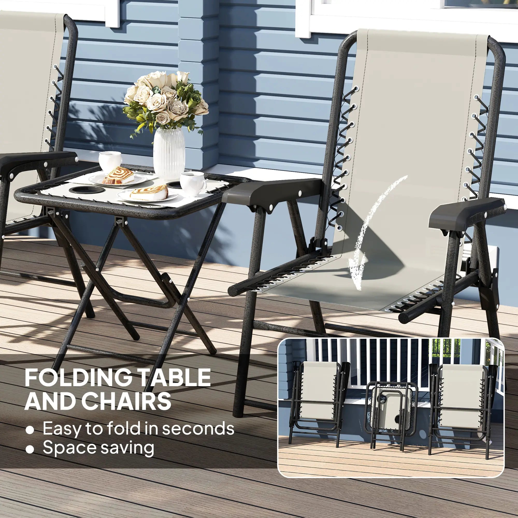 3 Piece Patio Bistro Set, Outdoor Folding Table And Chairs, Metal Furniture With Cup Holders Bistro Sets at Gallery Canada