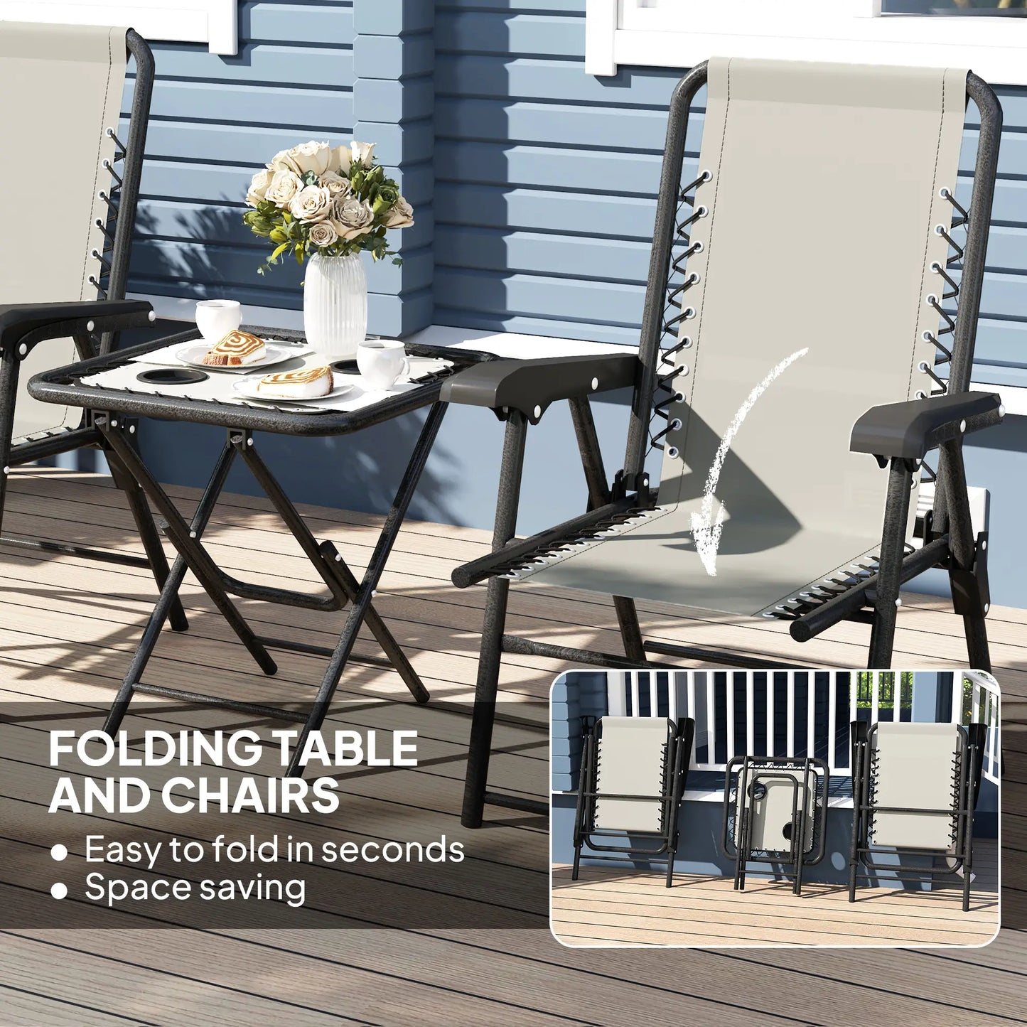 3 Piece Patio Bistro Set, Outdoor Folding Table And Chairs, Metal Furniture With Cup Holders Bistro Sets at Gallery Canada