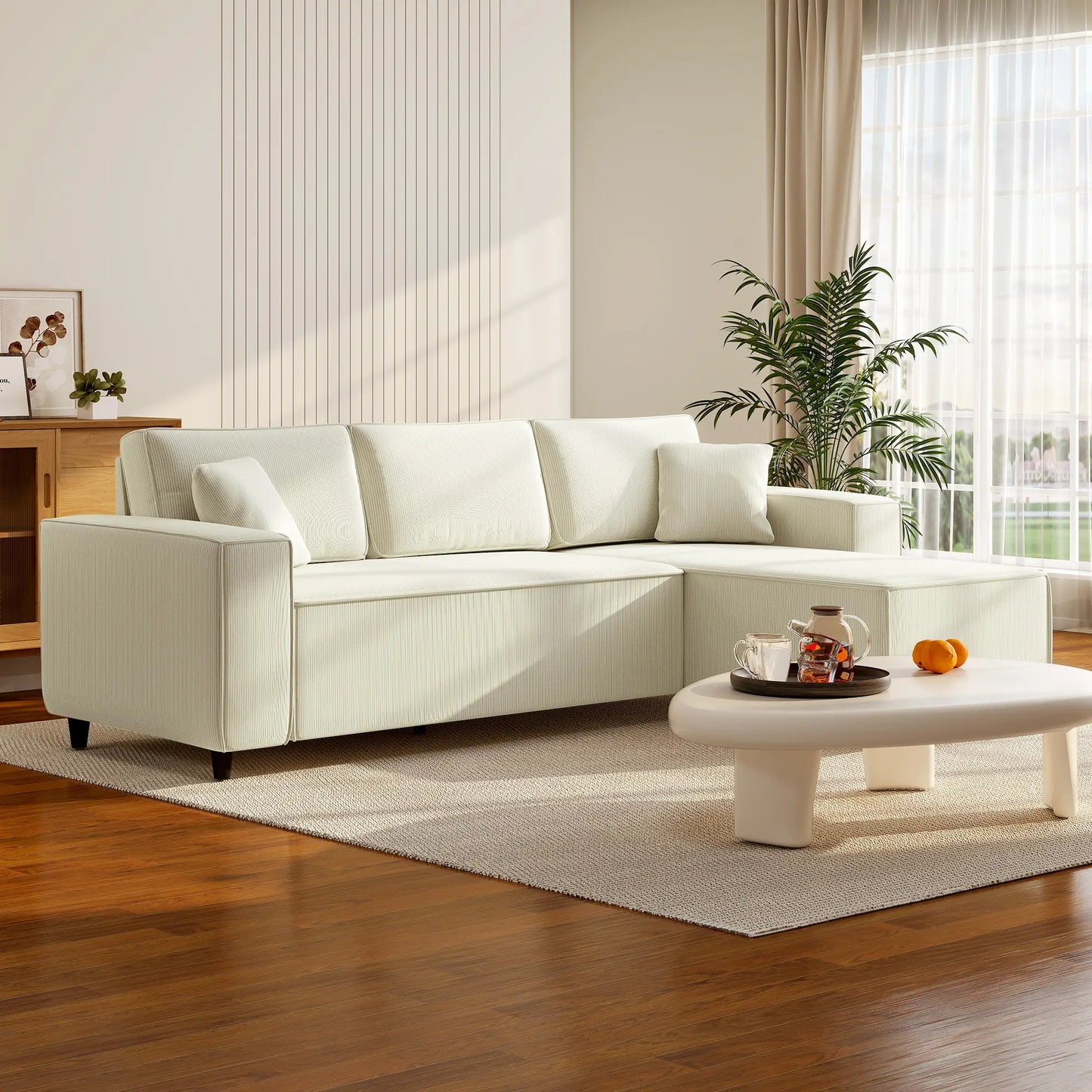 Corner Sofa, L-Shaped Sectional, Corduroy, Pocket Spring, Cream White Sofas & Reclining Chairs at Gallery Canada