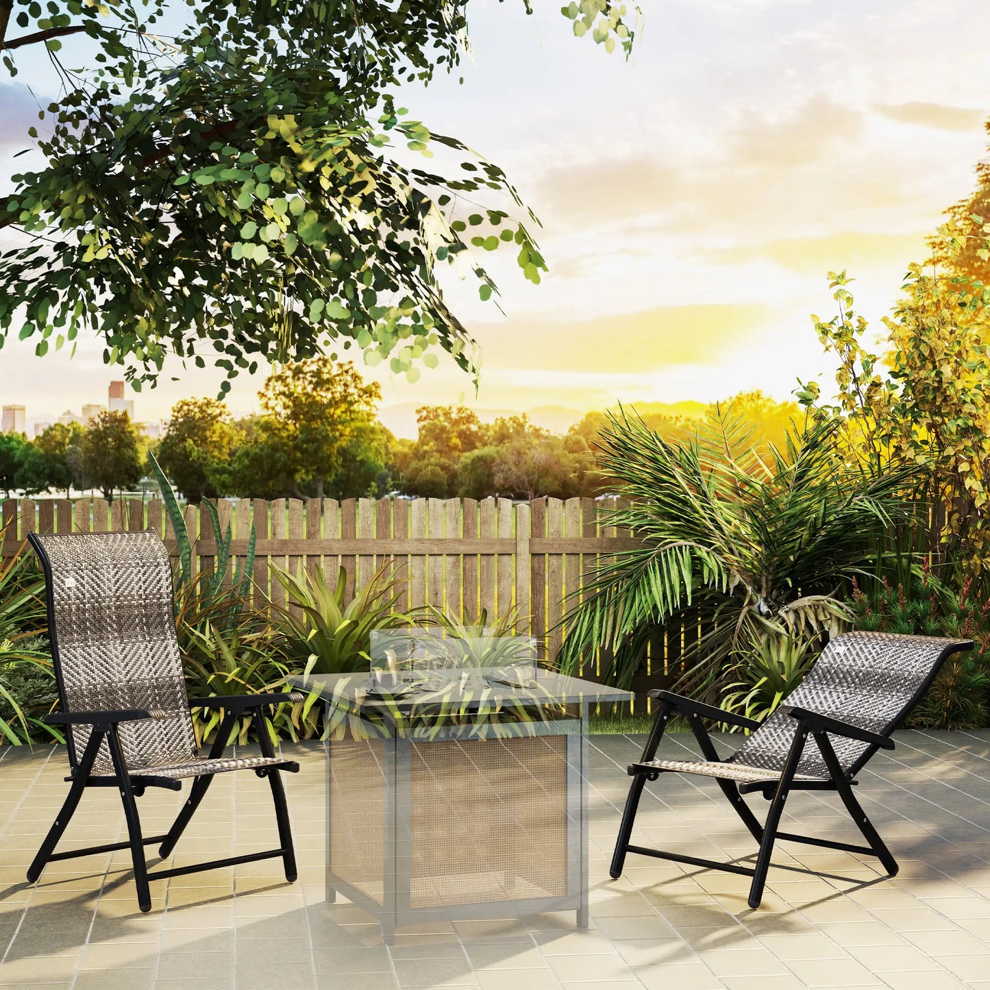 2PCs Outdoor Wicker Folding Chairs, Adjustable Backrest, Mixed Grey, Grey Patio Chairs at Gallery Canada