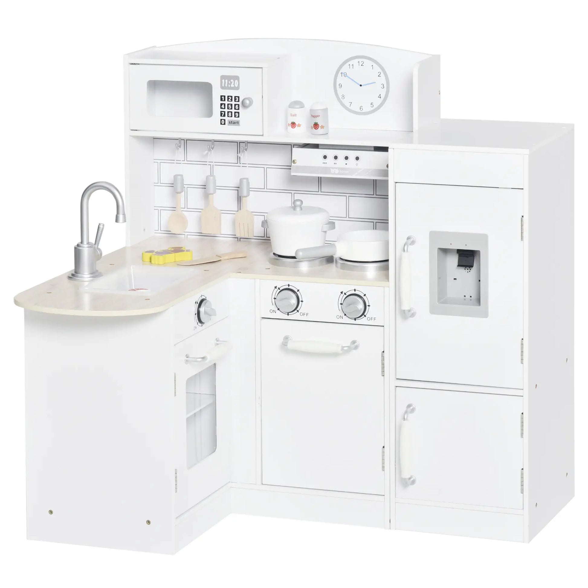 Kids Kitchen Play Set, Drinking Fountain, Microwave, White Play Kitchen at Gallery Canada