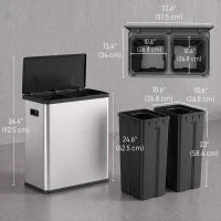 Automatic Trash Can, 15.8Gal, 60L Dual Compartment, Silver