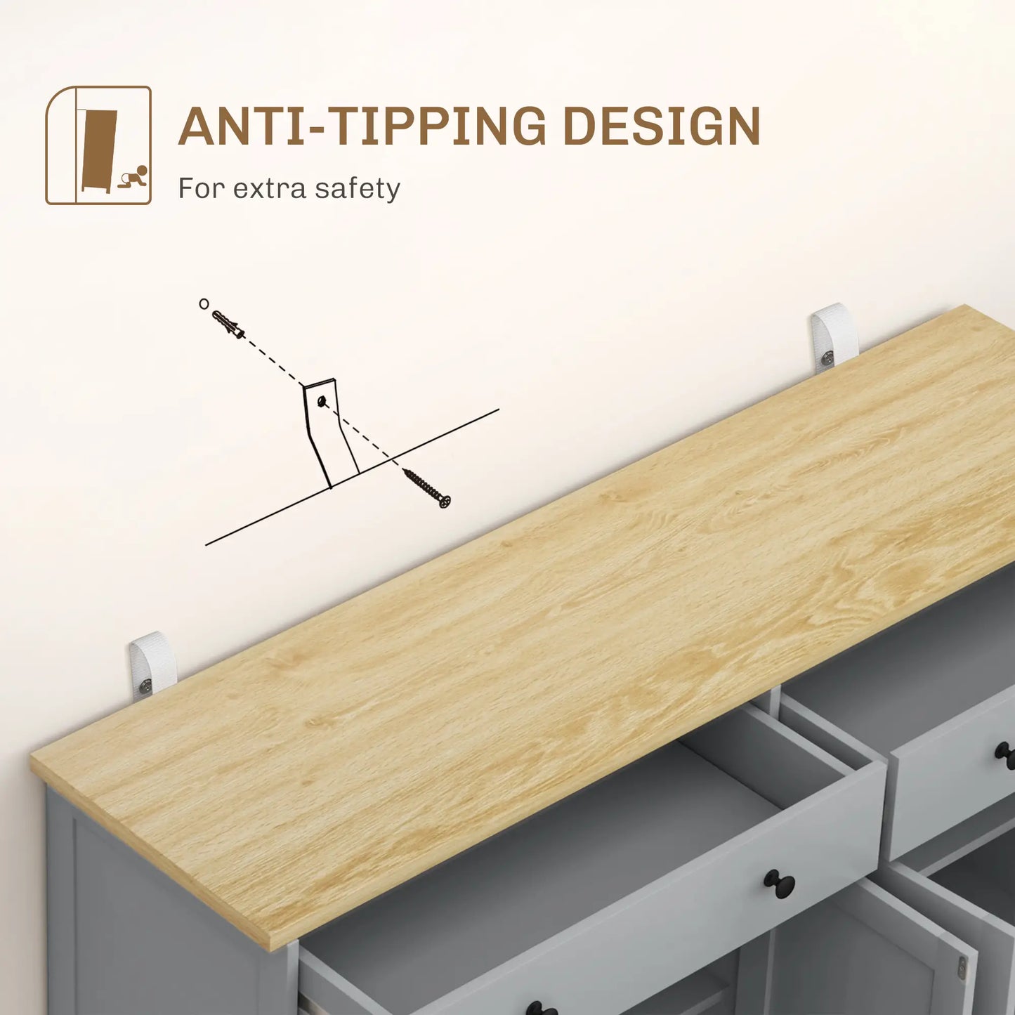 Modern Sideboard, Buffet Cabinet with Drawers, Adjustable Shelves, Grey Storage Cabinets at Gallery Canada