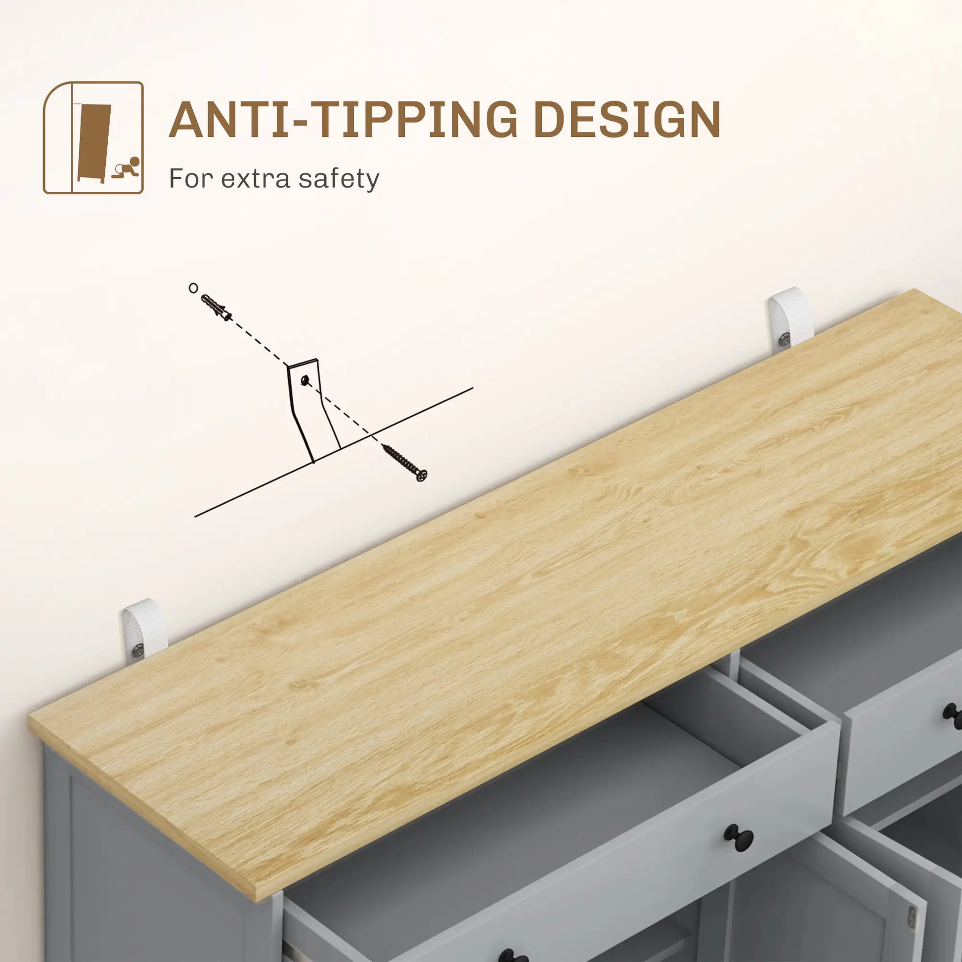 Modern Sideboard, Buffet Cabinet with Drawers, Adjustable Shelves, Grey Storage Cabinets at Gallery Canada