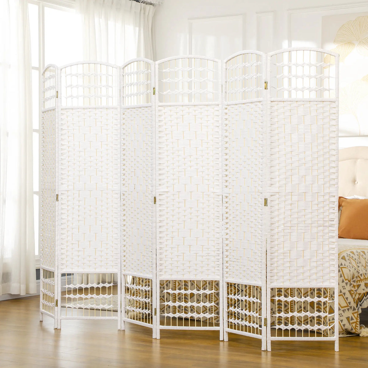 6 Panel Folding Room Divider, Portable Privacy Screen, White Room Dividers at Gallery Canada