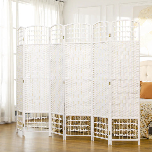 6 Panel Folding Room Divider, Portable Privacy Screen, White Room Dividers White at Gallery Canada