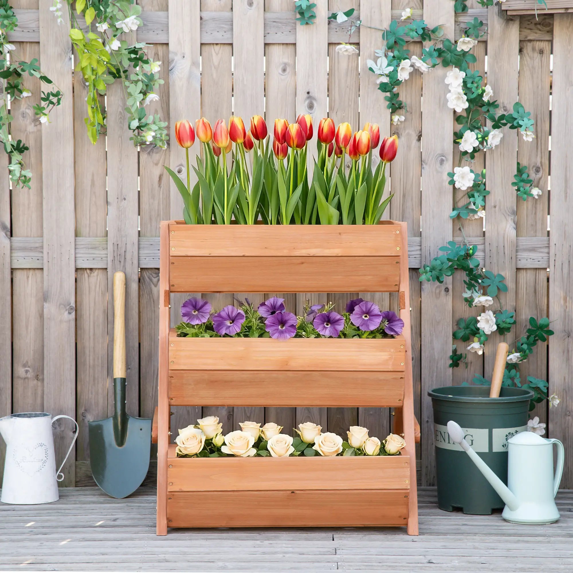 3 Tier Elevated Planter Box, Wooden Raised Garden Bed, 26