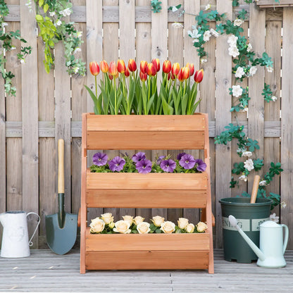 3 Tier Elevated Planter Box, Wooden Raised Garden Bed, 26" x 30" x 30", Brown Elevated Garden Beds at Gallery Canada