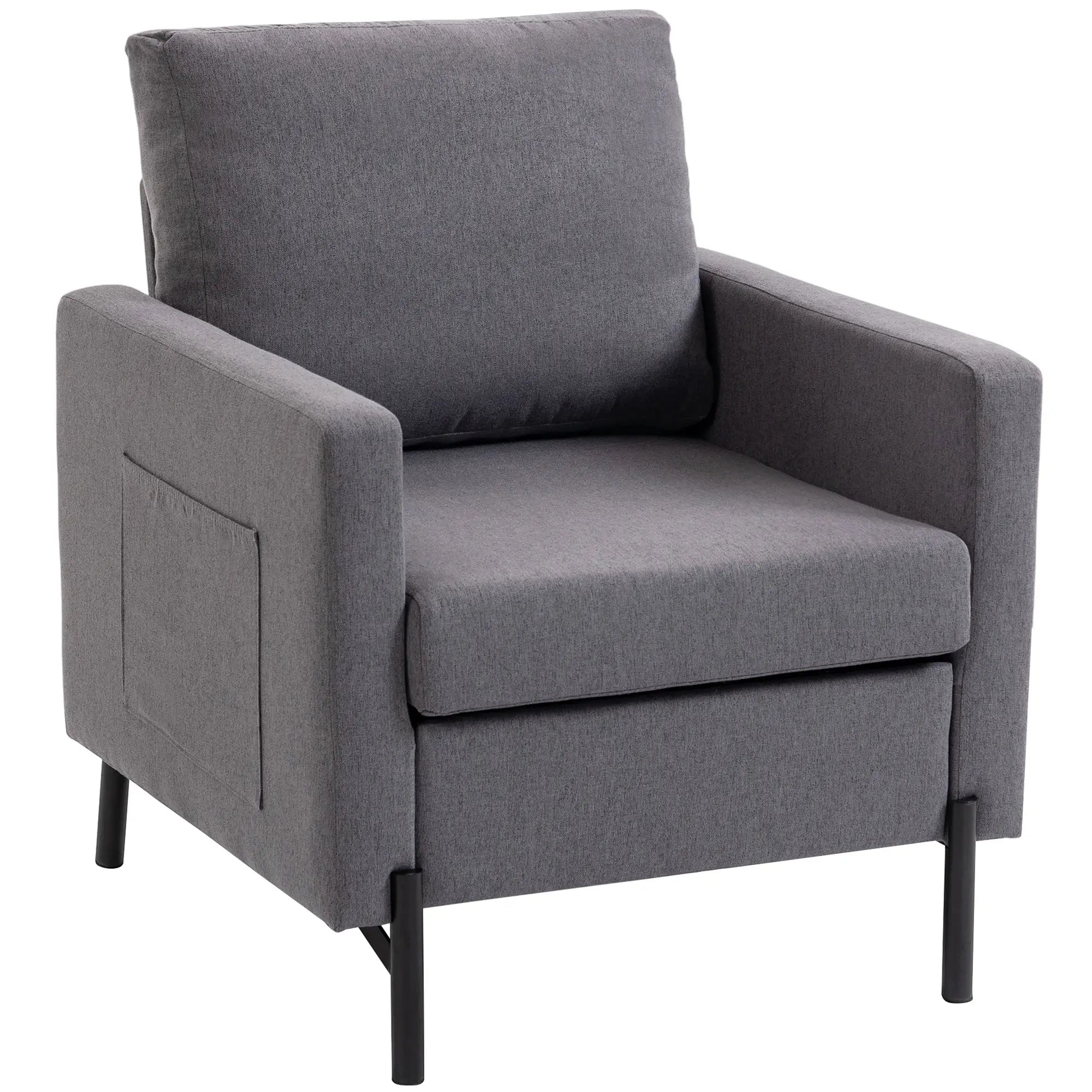 Modern Upholstered Armchair With Side Pockets, Cushion, Dark Grey Accent Chairs Dark Grey, Black at Gallery Canada