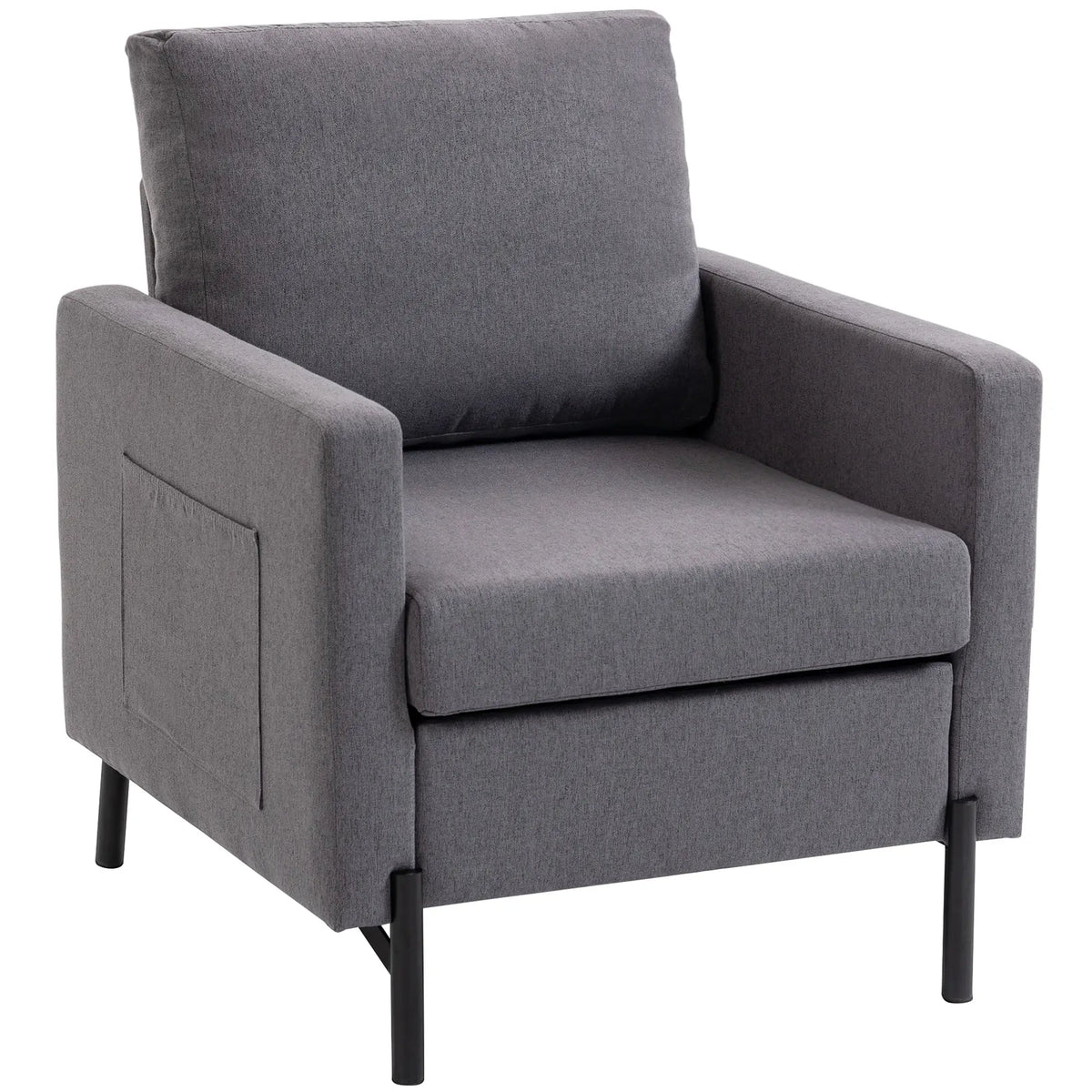 Modern Upholstered Armchair With Side Pockets, Cushion, Dark Grey Accent Chairs Dark Grey, Black at Gallery Canada