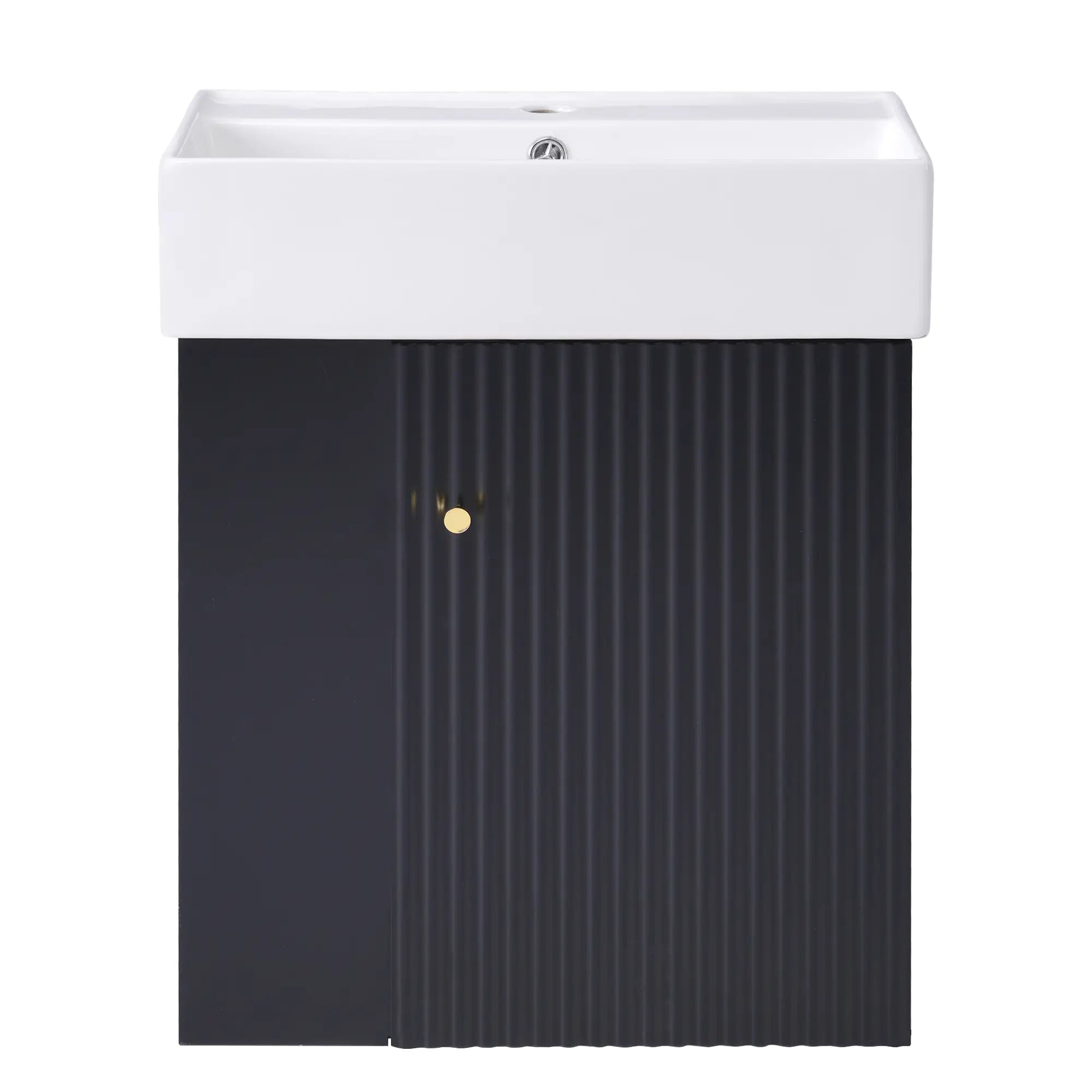 Floating Bathroom Vanity, Ceramic Basin, Side Storage, 21.5