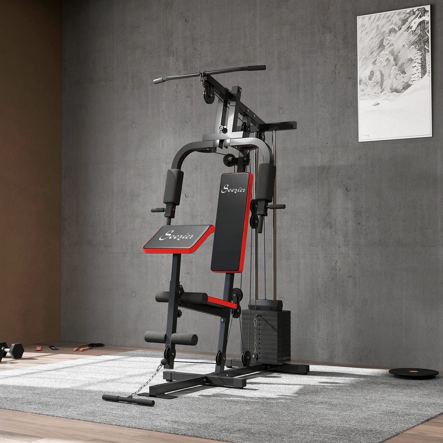 Weight Training Machine, Multifunction Home Gym, 143lbs, Red Power Towers at Gallery Canada