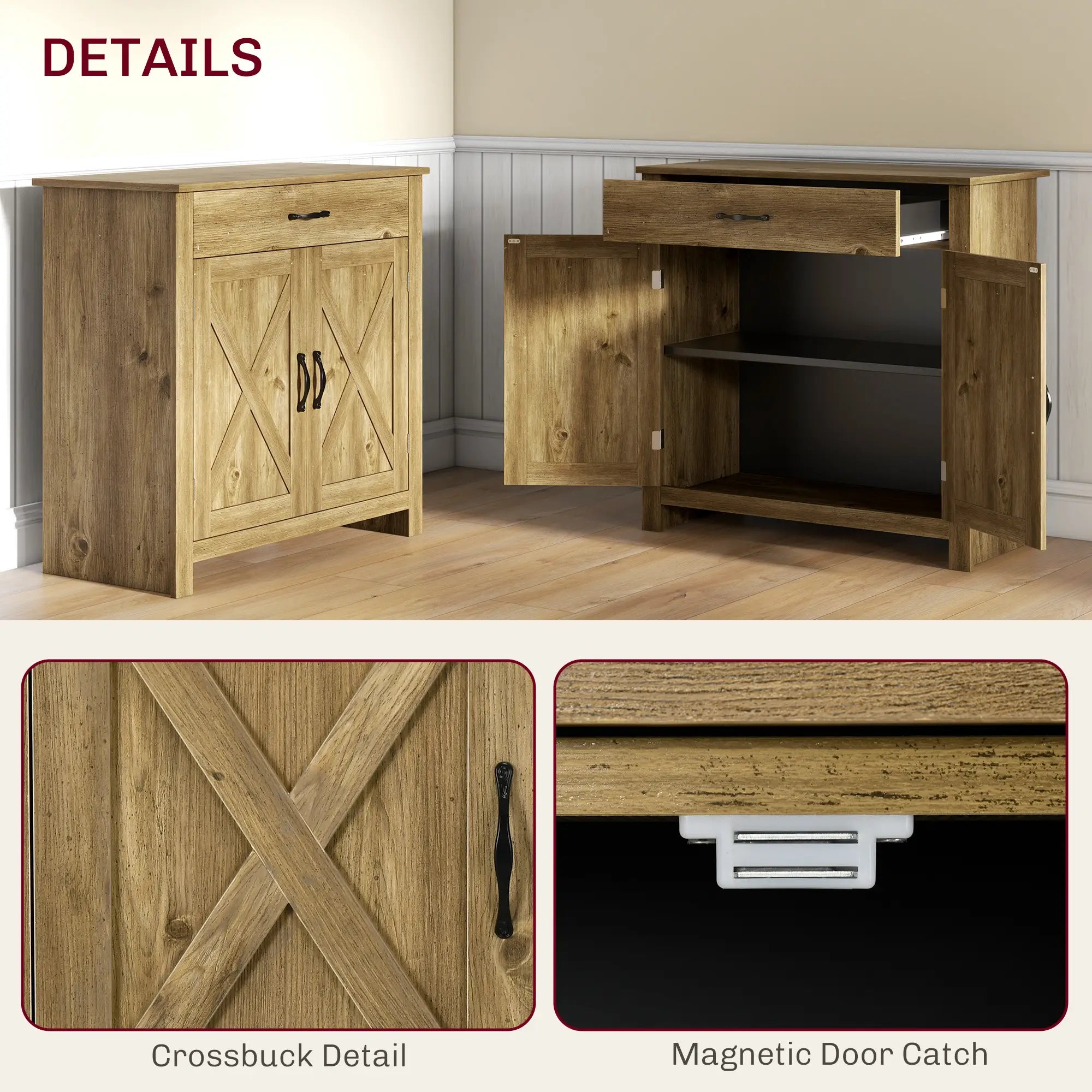 Farmhouse Sideboard, Storage Cabinet with Barn Doors, Nature Wood Bar Cabinets at Gallery Canada
