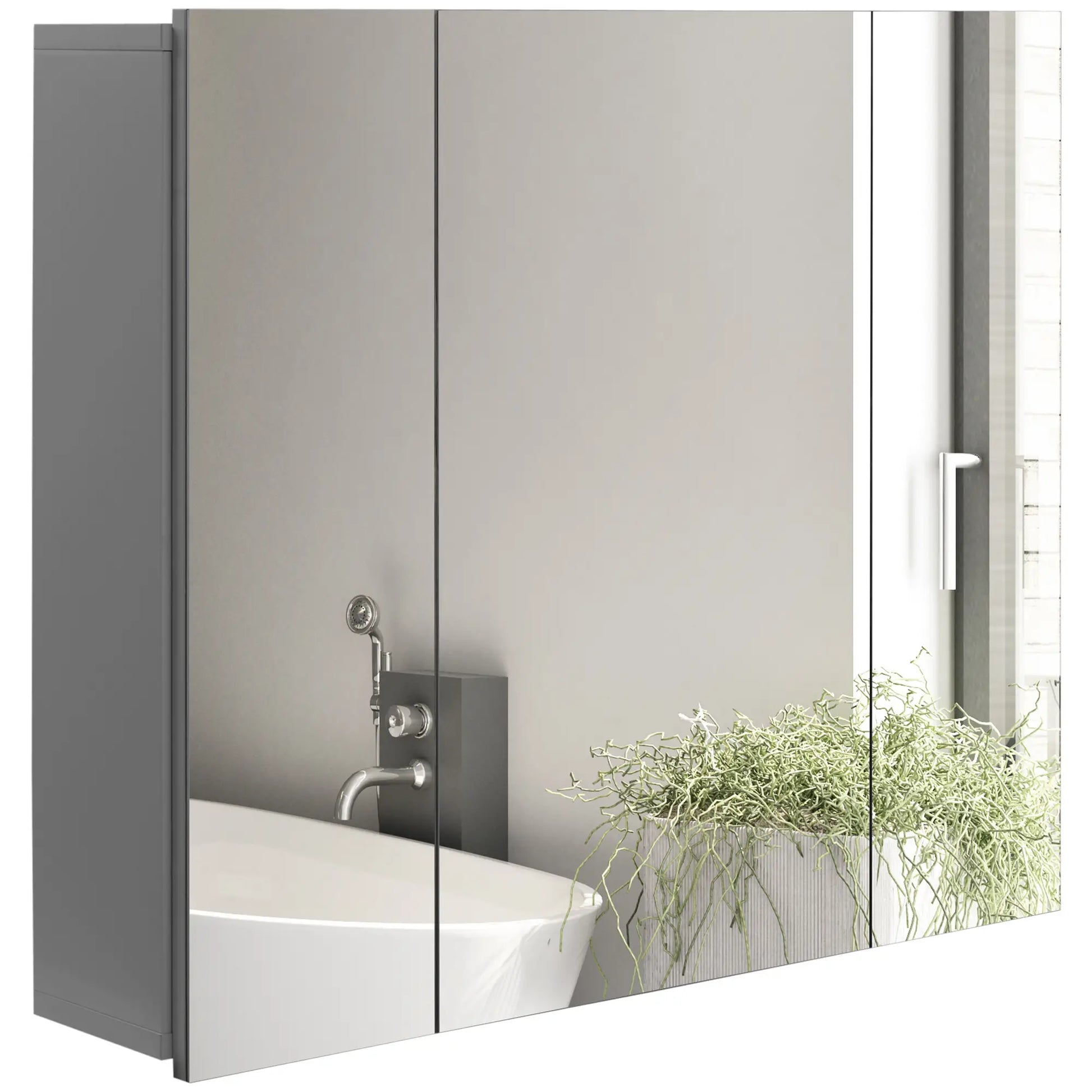 28" x 24" Wall Mounted Mirror Cabinet, 3 Doors, Adjustable Shelves, Grey Mirror Medicine Cabinets at Gallery Canada