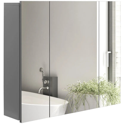 28" x 24" Wall Mounted Mirror Cabinet, 3 Doors, Adjustable Shelves, Grey Mirror Medicine Cabinets at Gallery Canada