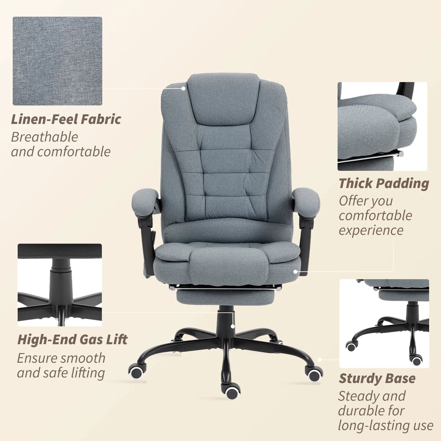 7-Point Vibrating Massage Chair, Reclining Office Chair with Footrest, Grey Massage Chairs at Gallery Canada