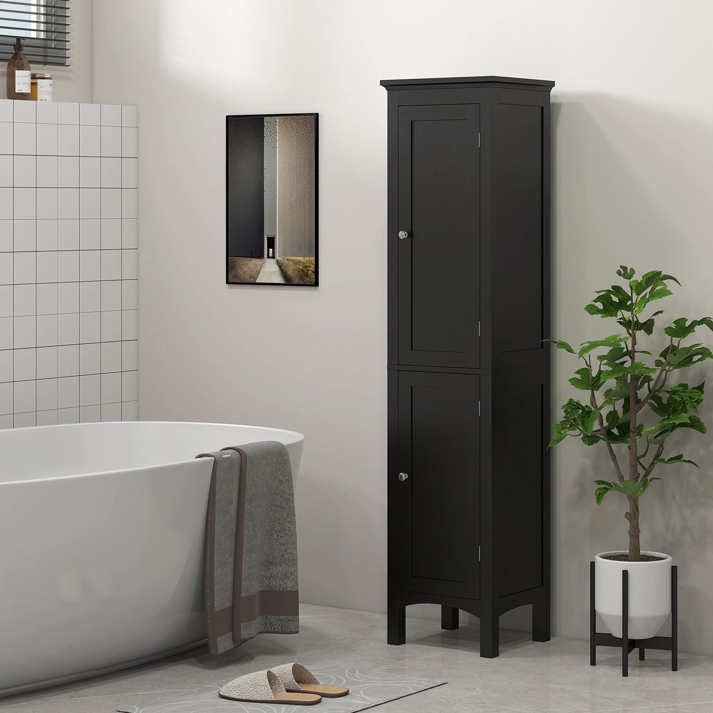 Tall Bathroom Cabinet, Freestanding Storage Organizer, 15" x 13" x 63", Black Bathroom Cabinets at Gallery Canada
