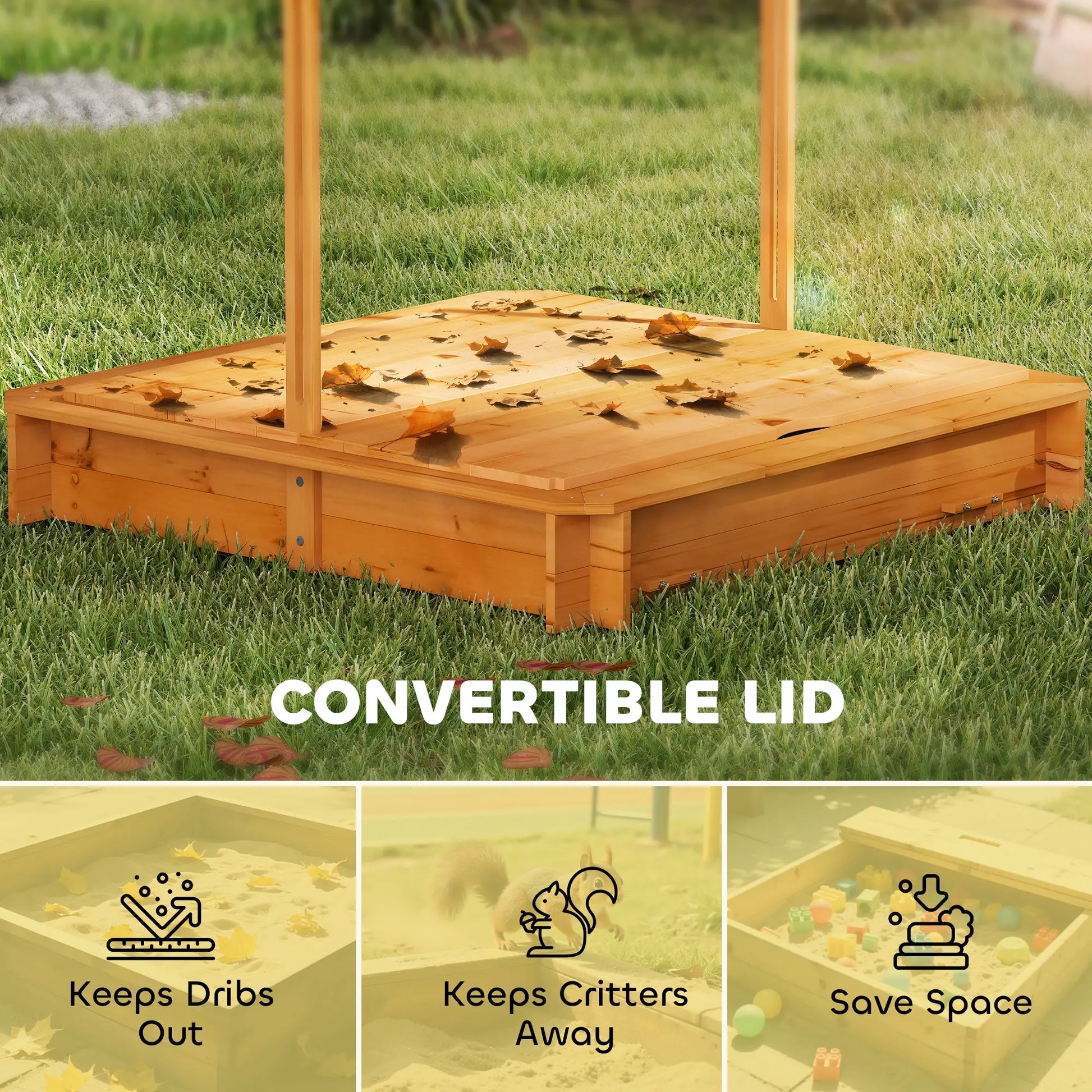 Wooden Kids Sandbox with Cover, Foldable Bench Seats, Adjustable Canopy, Red Sandboxes & Accessories at Gallery Canada