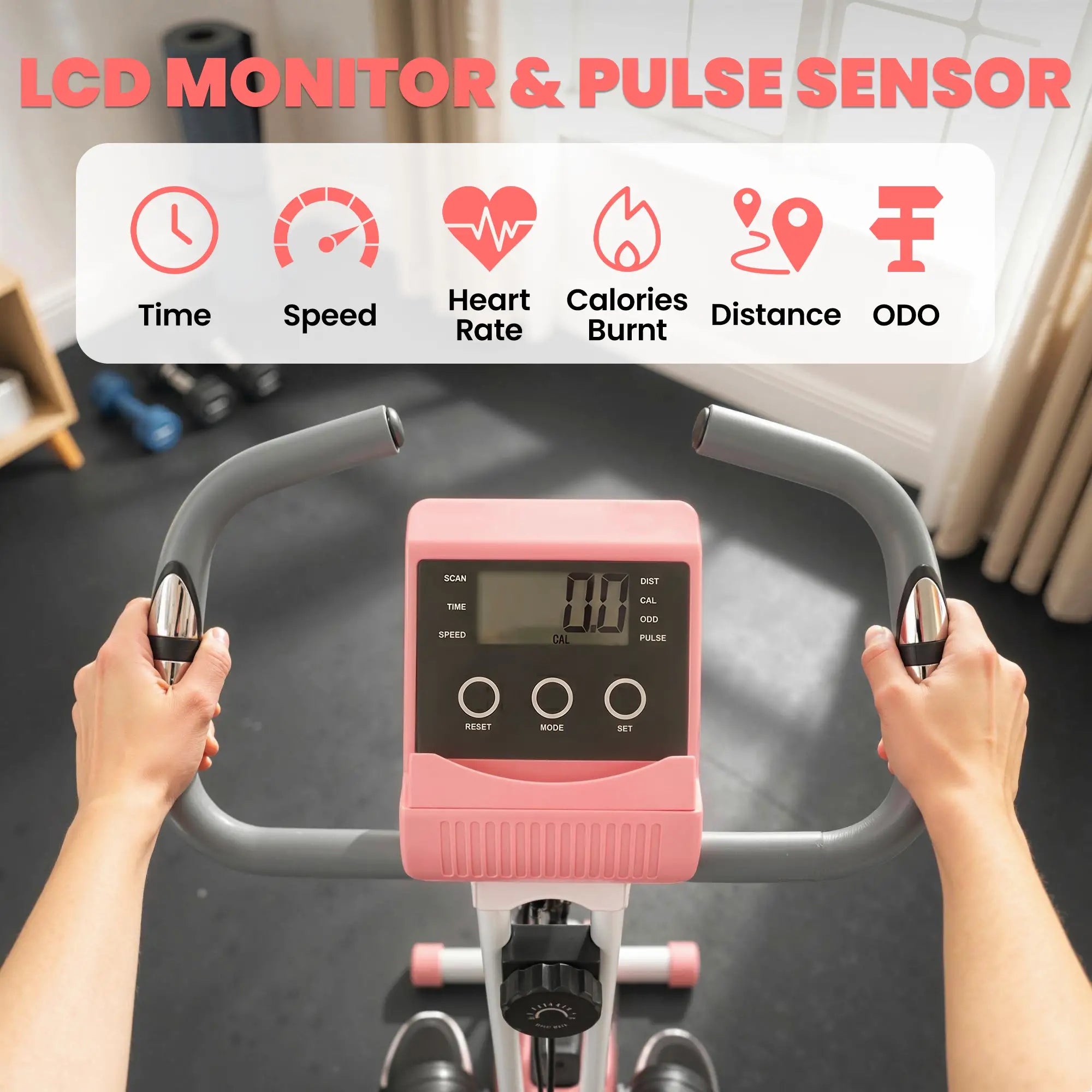 Folding Exercise Bike, 8-Level Magnetic Resistance, Adjustable Seat, Pink Exercise & Stationary Bikes at Gallery Canada