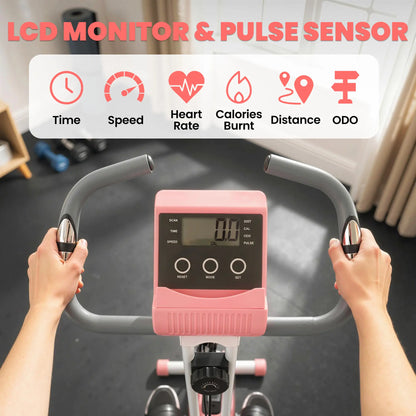 Folding Exercise Bike, 8-Level Magnetic Resistance, Adjustable Seat, Pink Exercise & Stationary Bikes at Gallery Canada