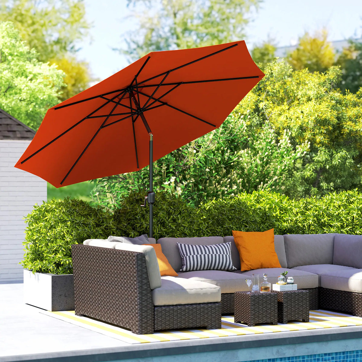 Parasol de marché rond 10' x 8', parasol de patio avec inclinaison à manivelle, orange