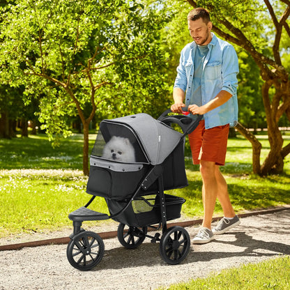 3 Wheel Folding Dog Stroller, Adjustable Canopy, Storage Brake, Mesh Window, for S&M Dogs, Grey Dog Bike Trailers & Strollers at Gallery Canada