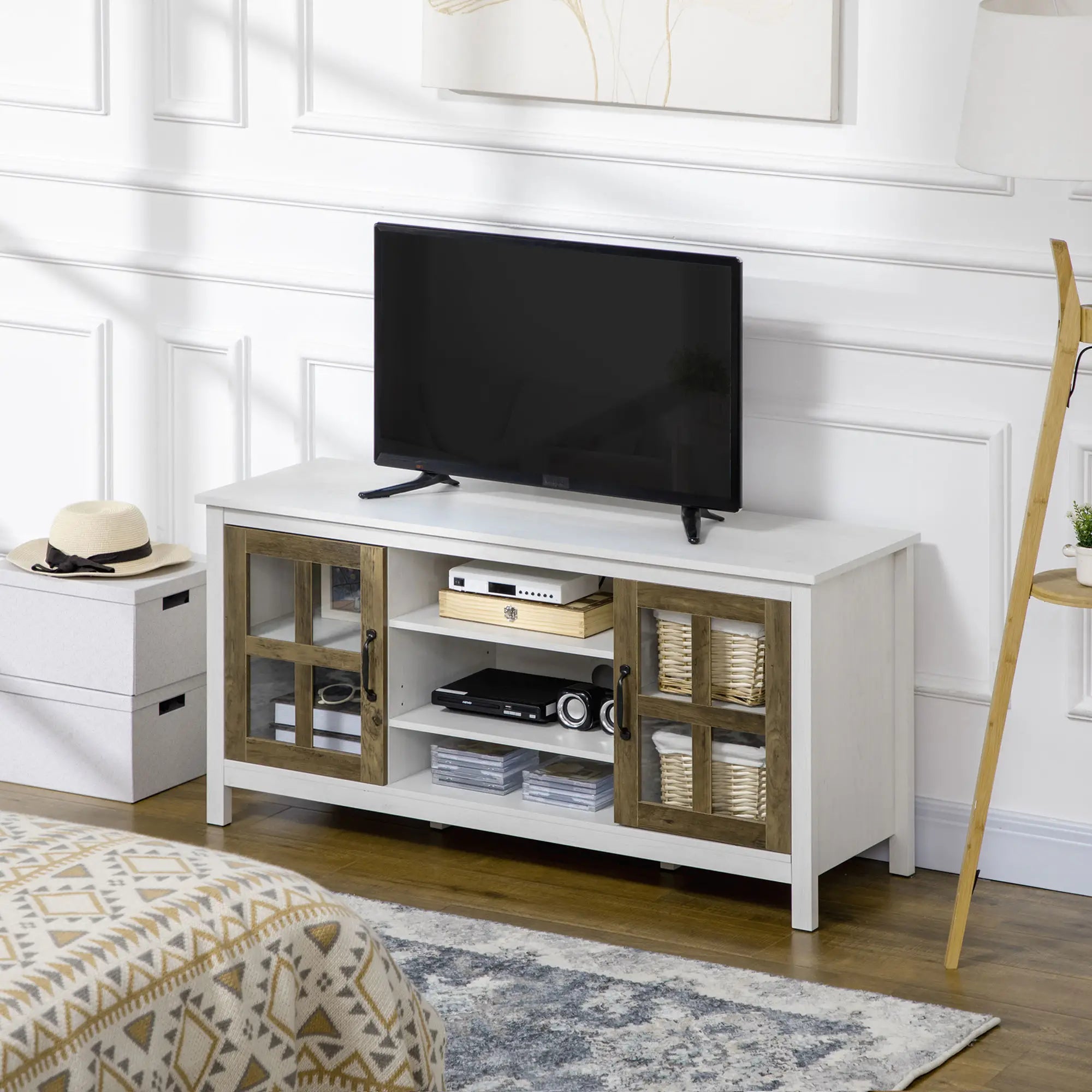 TV Stand for 55 Inch TVs, Adjustable Shelves, Cable Holes, White TV Stands at Gallery Canada