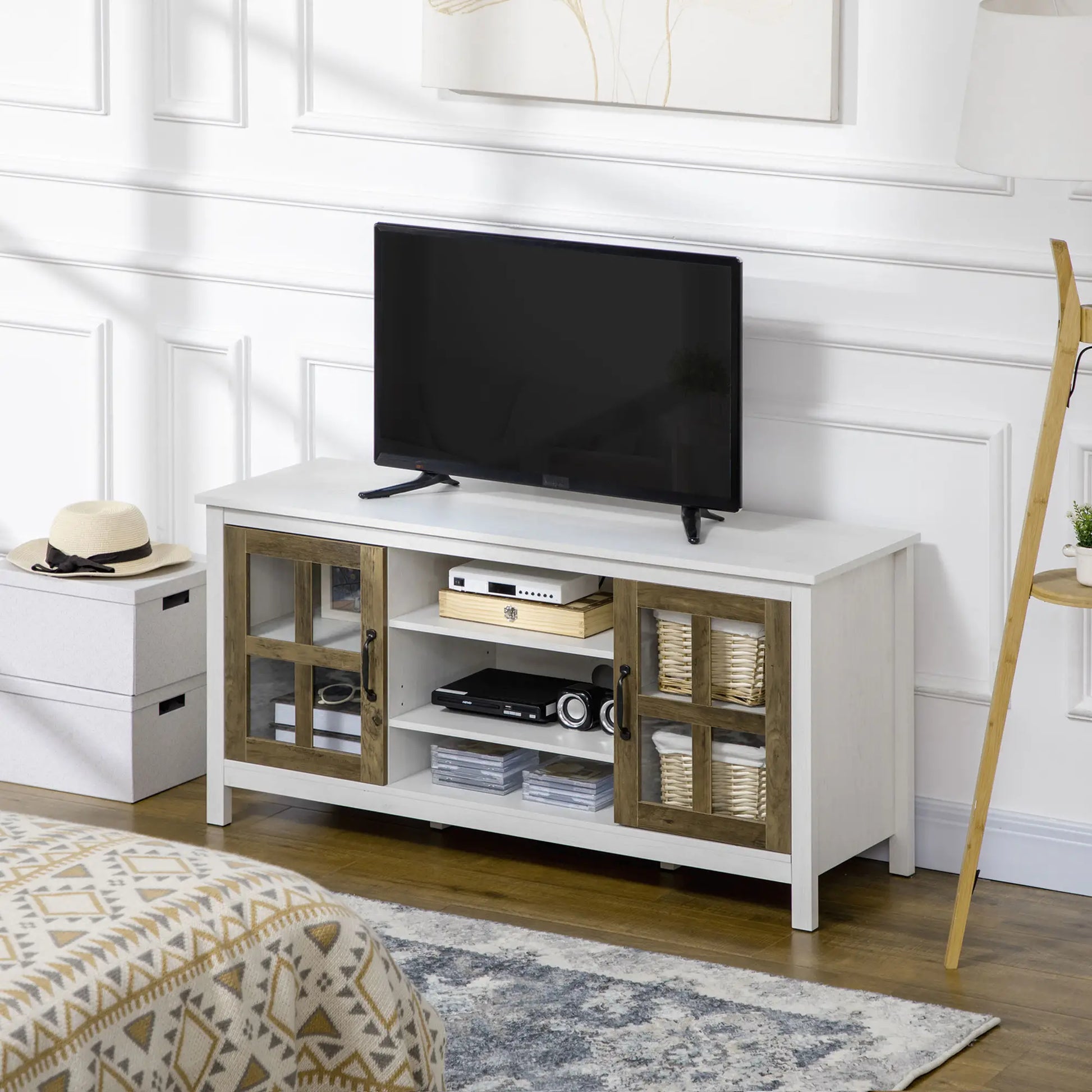 TV Stand for 55 Inch TVs, Adjustable Shelves, Cable Holes, White TV Stands at Gallery Canada