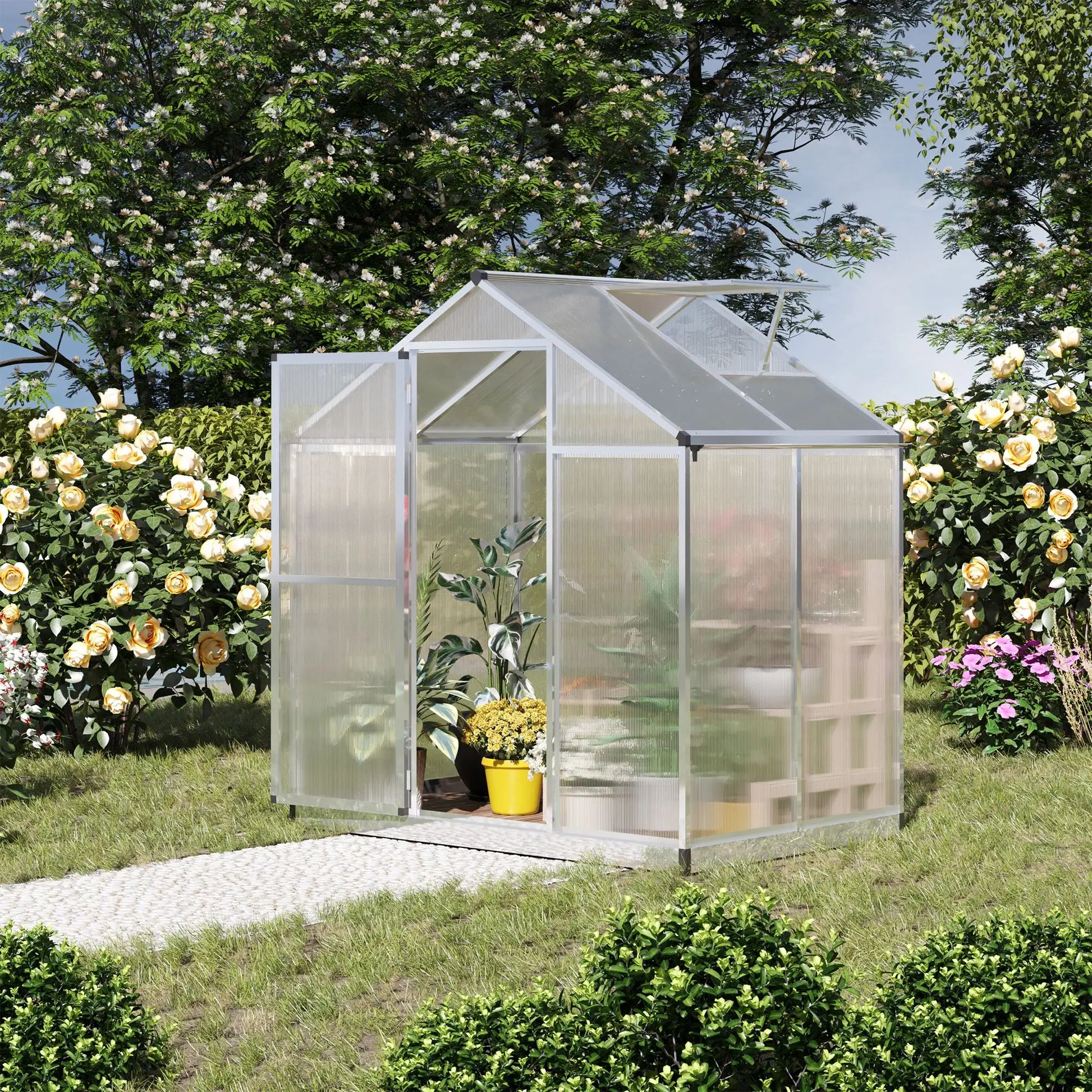 4' x 6.2' x 6.4' Walk-In Greenhouse, Polycarbonate Panels, Aluminum Frame Walk In Greenhouses at Gallery Canada
