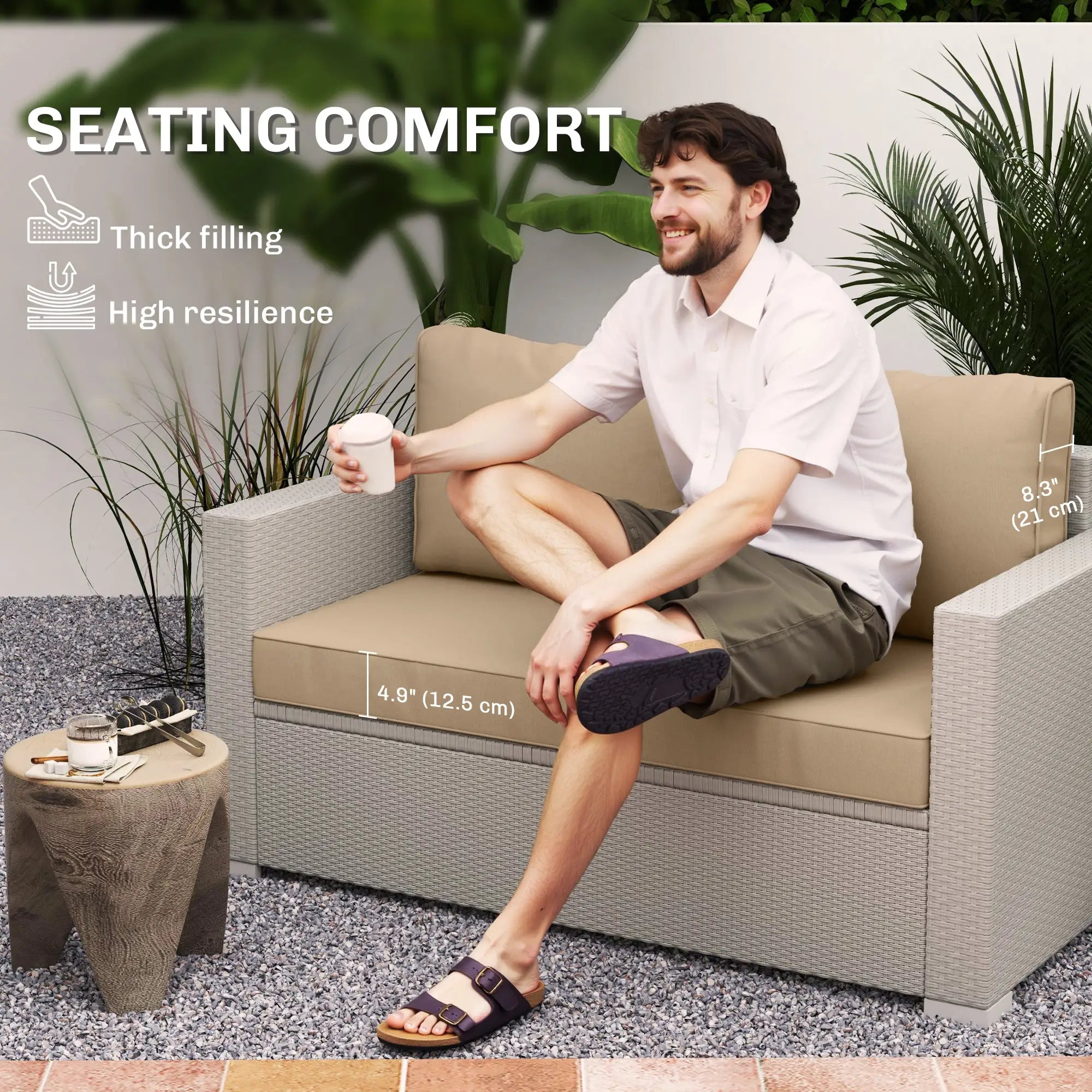 Outdoor Seat Cushions With Backrest, Loveseat Double Sofa, Beige Patio Chair Cushions at Gallery Canada