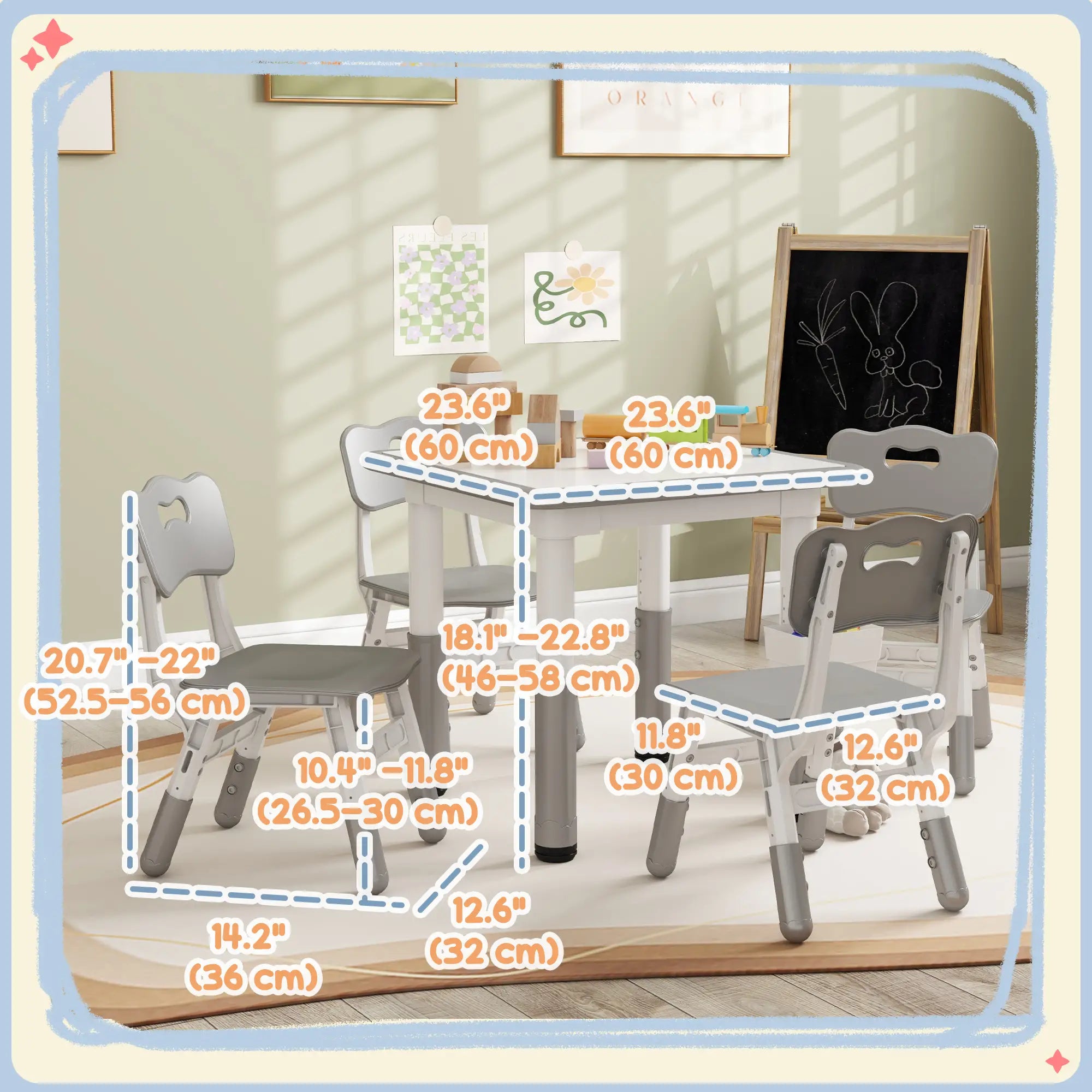 5 Pcs Toddler Table and Chair Set, Adjustable Height, Grey Kids Table Sets at Gallery Canada