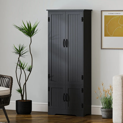 60 Inch 4-Door Storage Cabinet, Adjustable Shelves, Black Kitchen Pantry Cabinets at Gallery Canada