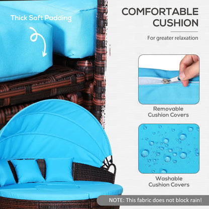 Outdoor Daybed with Canopy, PE Rattan Round Sofa, Light Blue Daybeds at Gallery Canada